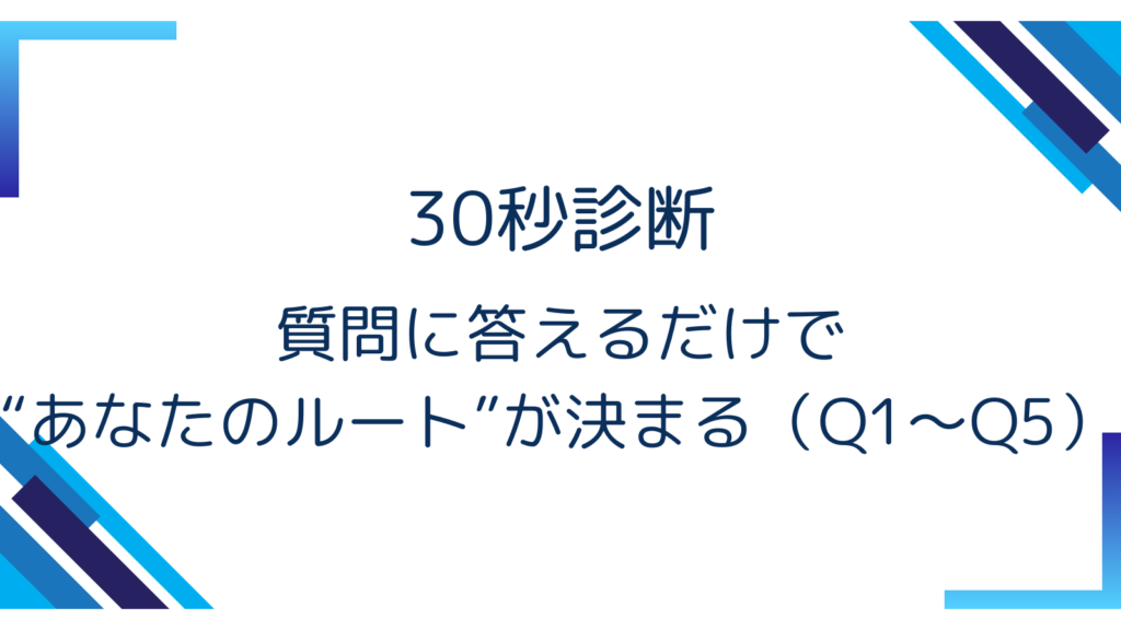 30秒診断｜質問に答えるだけで“あなたのルート”が決まる（Q1〜Q5）