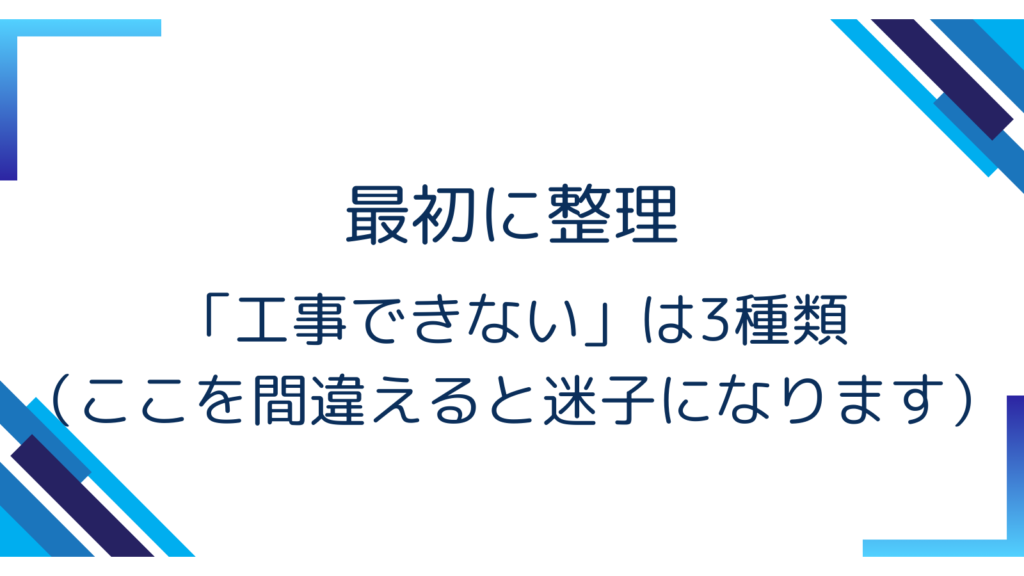 最初に整理｜「工事できない」は3種類（ここを間違えると迷子になります）